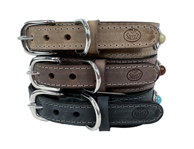Sazzz Zzzsazzz Halsband Hund Boho Schatz Stein Vintage Leder Anthrazit